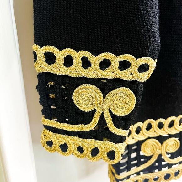 Fredrini Womens Vintage Wool Blend Tunic Length Sweater - Black Gold, Size L - Picture 3 of 7